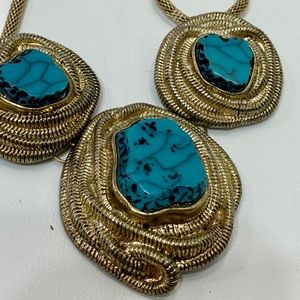 Edgy Silver & Turquoise in color stone necklace